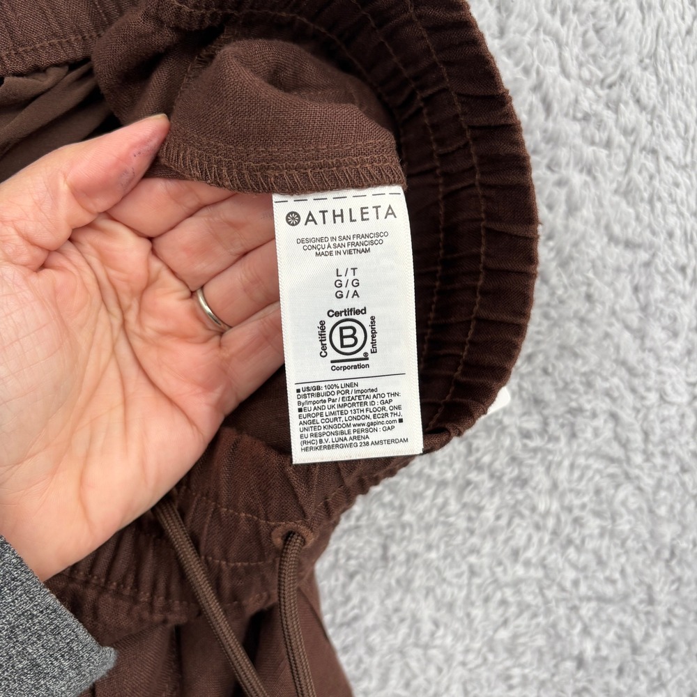 NEW Athleta Retreat Linen Wide Leg Pant Size L Tall Woodland Brown High Rise - Picture 9 of 11